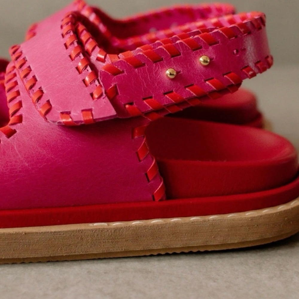 ALOHAS Barrel Slingback Sandal in Red/Pink 37 dad sandals leather woven - Picture 2 of 10